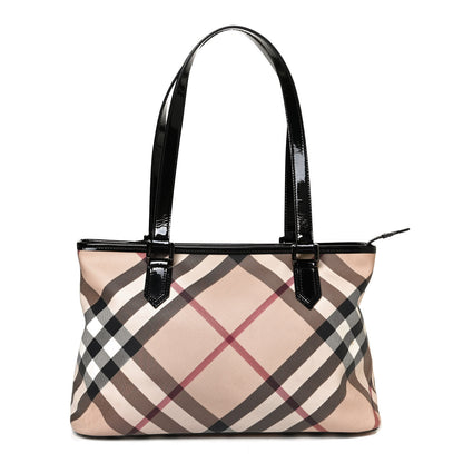 Burberry Patent Trim Nova Check Shopper Tote Black 1 of 12