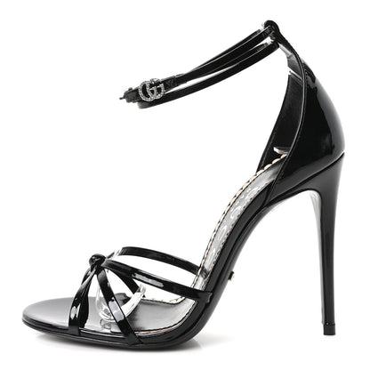 Gucci Patent Crystal Double G Ankle Wrap Sandals 37 Red 1 of 9
