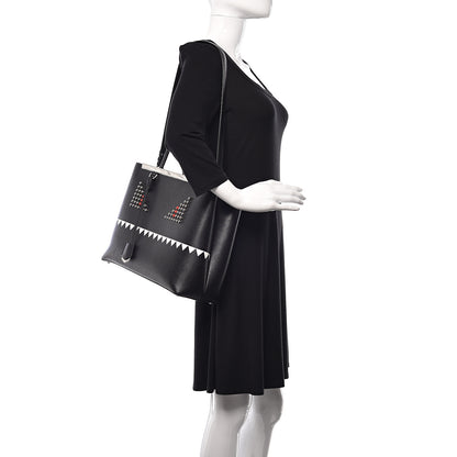 Fendi Vitello Elite Studded Monster Medium 2Jours Tote Black 2 of 13