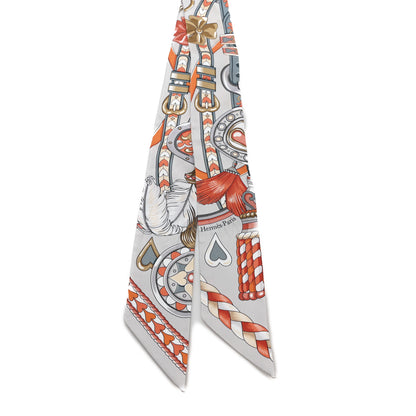 Hermes Silk Harnais De Coeur Twilly Gris Perle Orange Gris Bleute 2 of 3