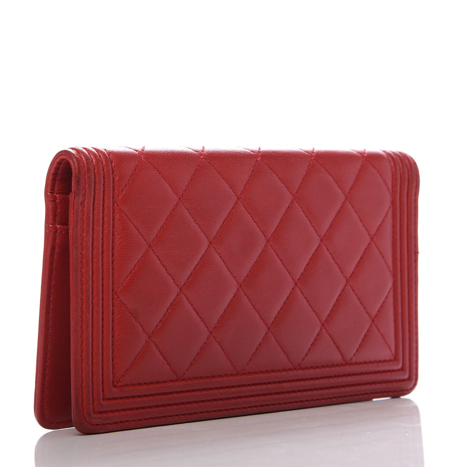 Chanel Lambskin Quilted Boy Yen Wallet Red 3 of 10