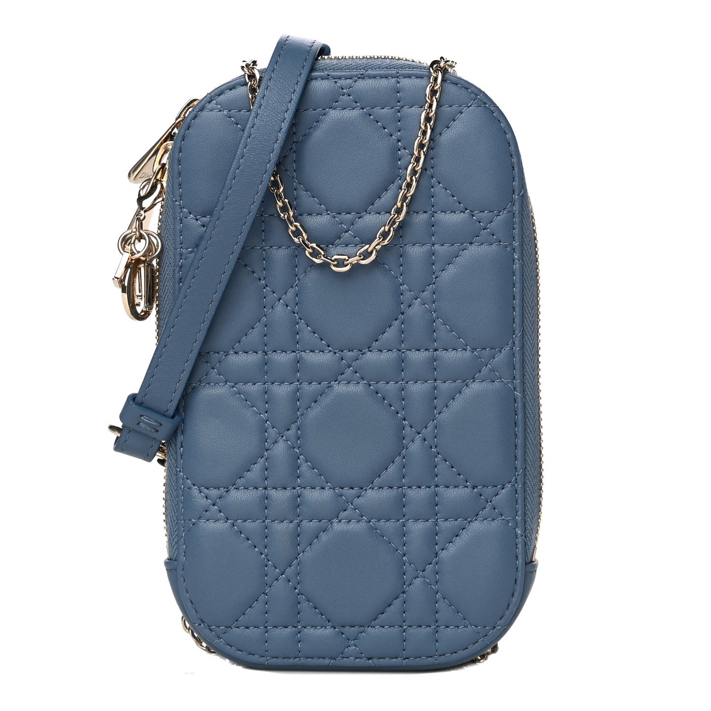 Lambskin Cannage Lady Dior Phone Holder Denim Blue