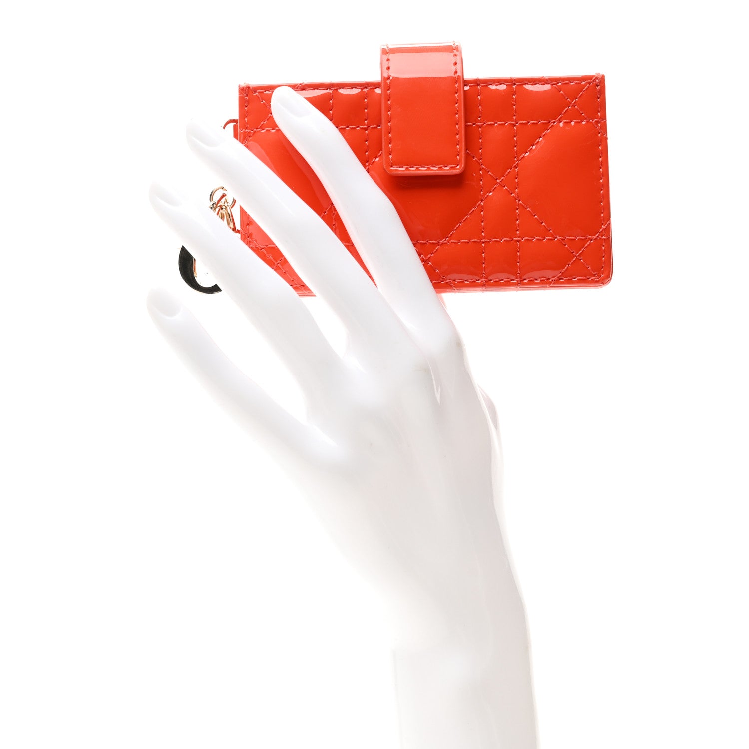 Christian Dior Patent Cannage Lady Dior 5-Gusset Card Holder Bright Orange 2 of 7