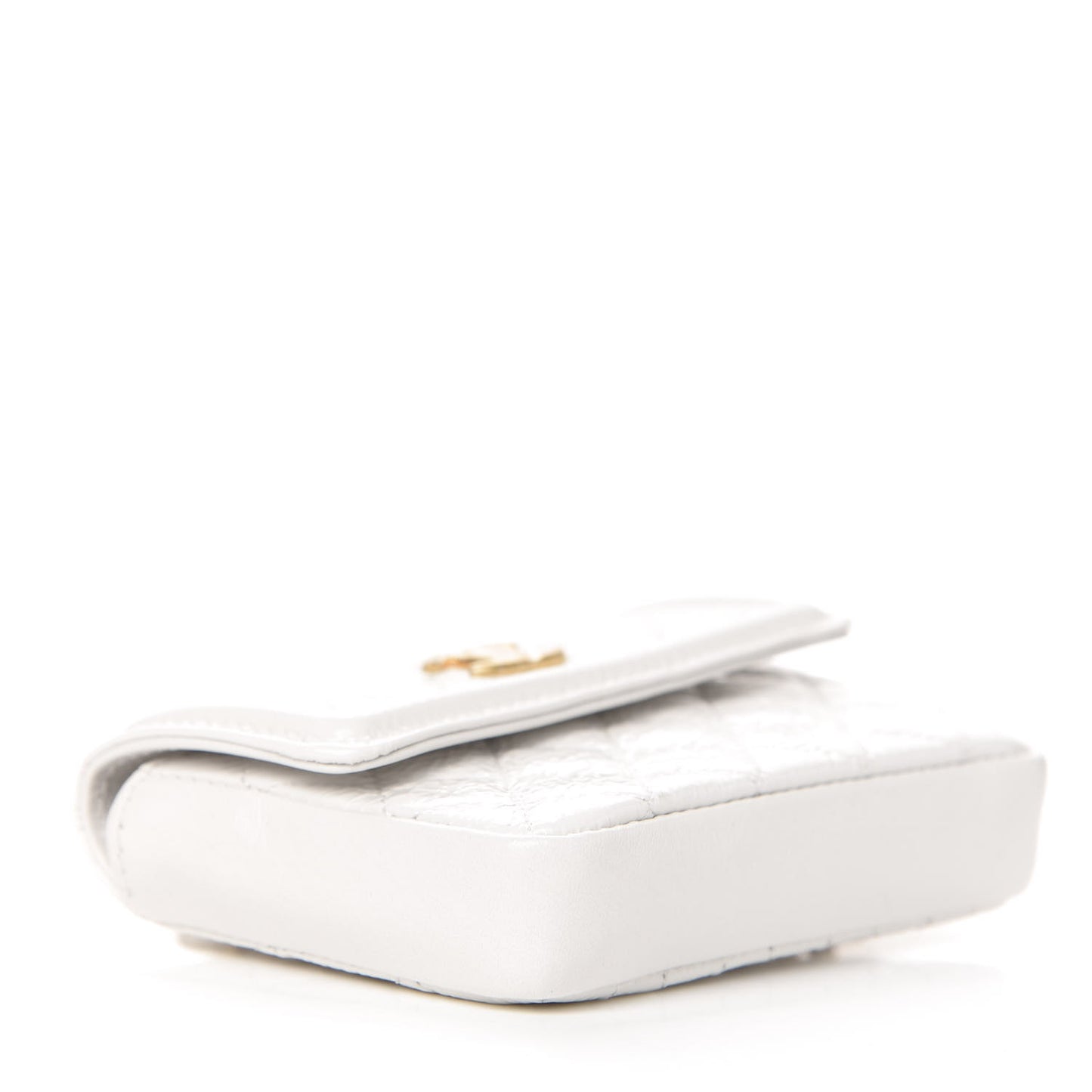 Shiny Aged Calfskin Quilted Waist Belt Bag White