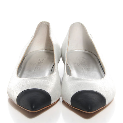 Chanel Metallic Lambskin Pointed Toe Ballerina Flats 39 Silver Black 2 of 6
