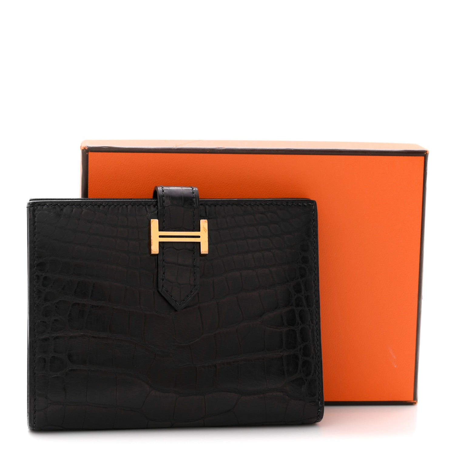 Hermes Matte Alligator Bearn Compact Wallet Black 1865593