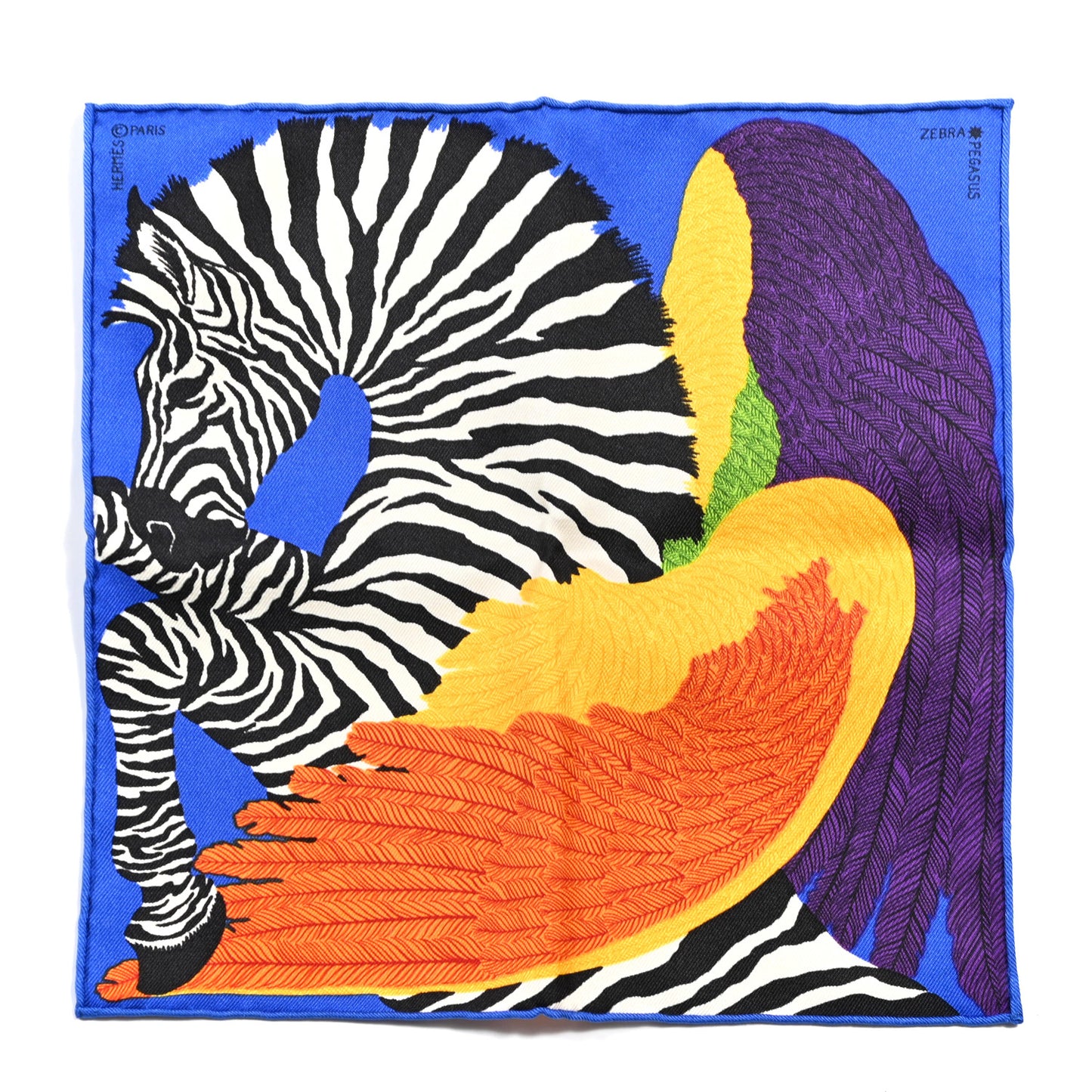 Silk Zebra Pegasus Nano Scarf 20 Bleu Vif Jaune White