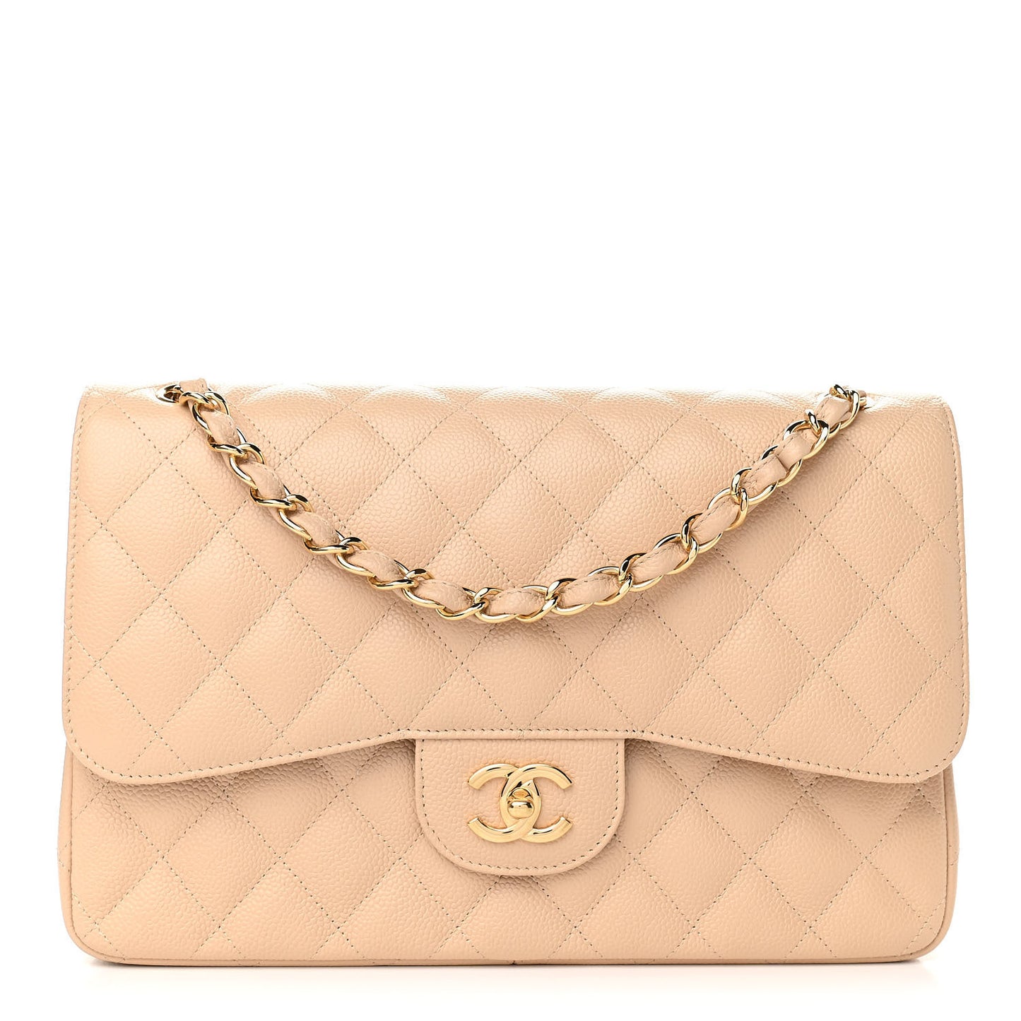 Caviar Quilted Jumbo Double Flap Beige Clair