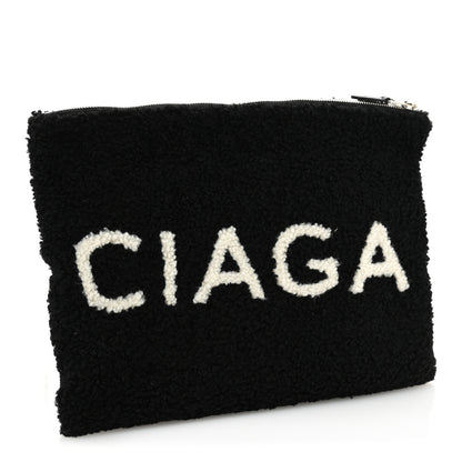Balenciaga Sheepskin Shearling Contrasted Logo Large Zip Pouch Black 3 of 8