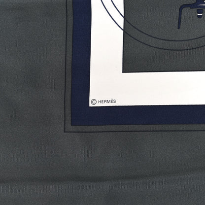 Hermes Silk Ex Libris Scarf 90 Anthracite Marine White 3 of 4