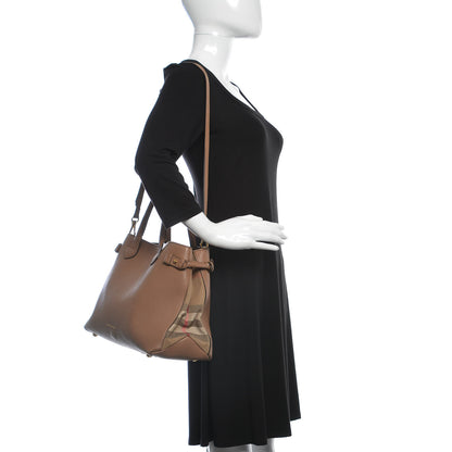 Burberry Grainy Calfskin House Check Medium Banner Tote Dark Sand 2 of 13