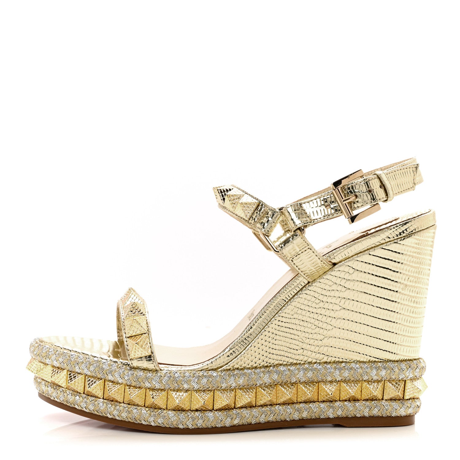 Christian Louboutin Specchio Vintage Pyraclou 110 Wedge Sandals 38 Gold 1 of 9