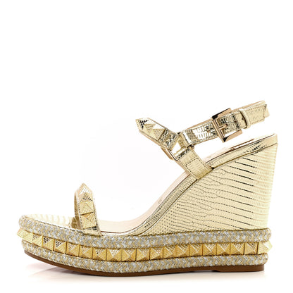 Christian Louboutin Specchio Vintage Pyraclou 110 Wedge Sandals 38 Gold 1 of 9