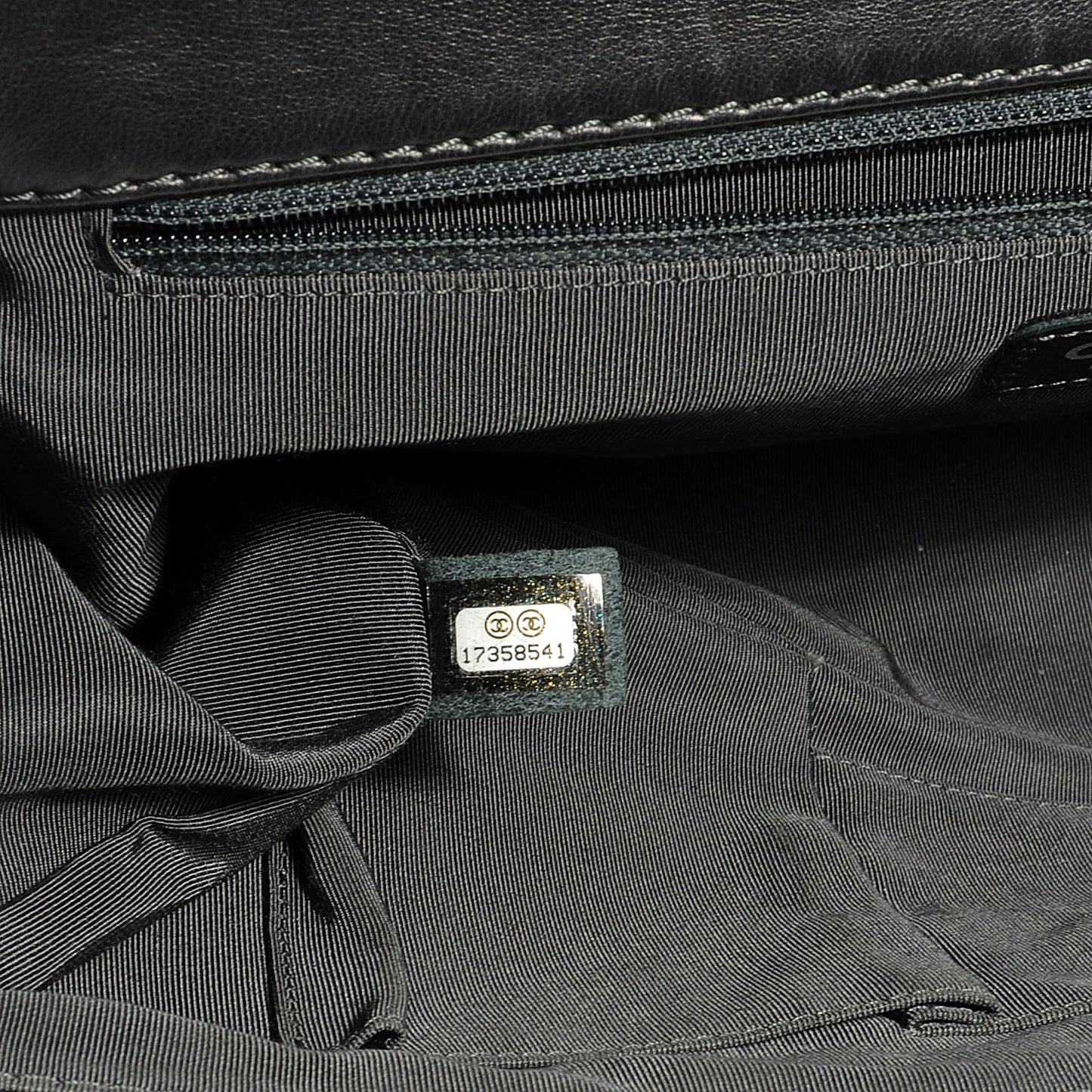 Lambskin Chevron Quilted Large Surpique Flap Dark Grey