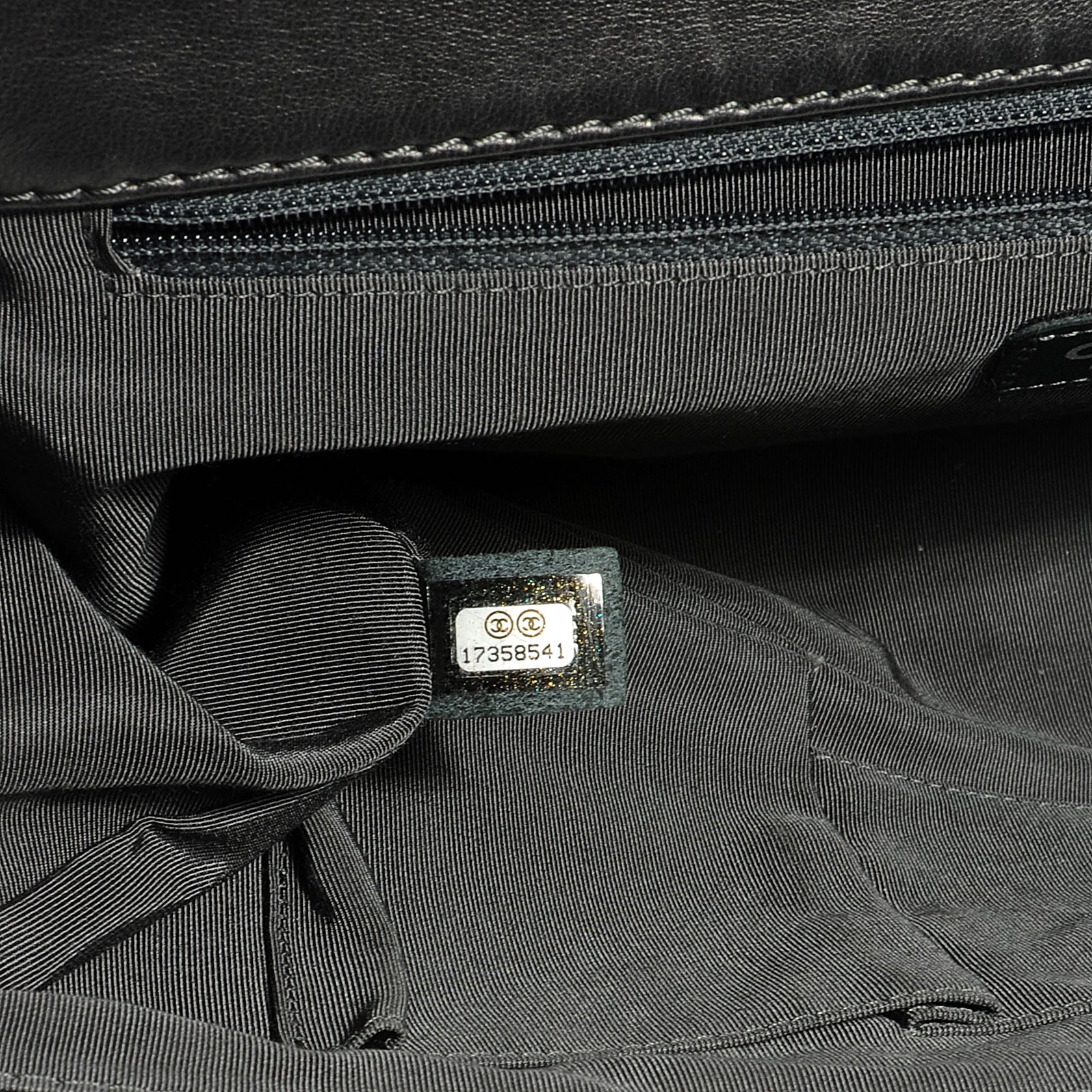 Chanel Lambskin Chevron Quilted Large Surpique Flap Dark Grey 8 of 8