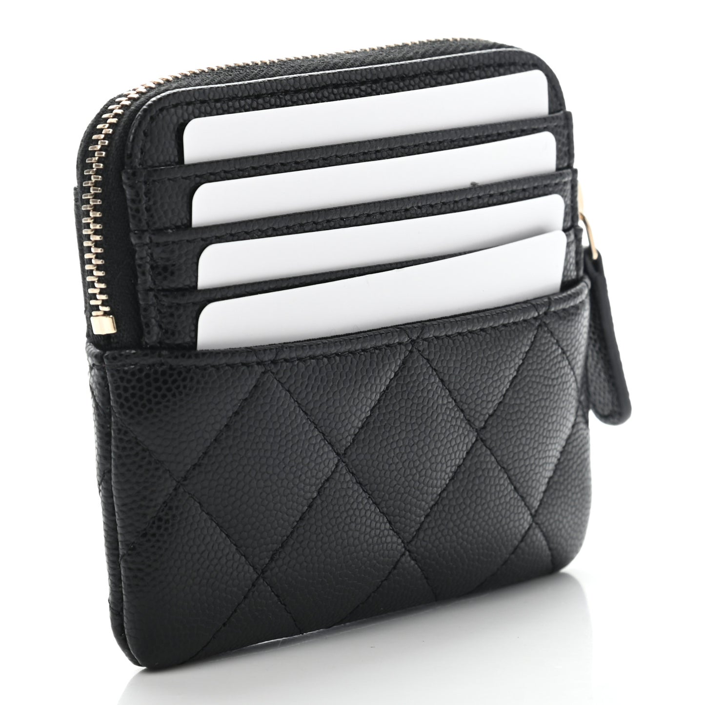 Caviar Quilted Zip Card Holder Wallet Black