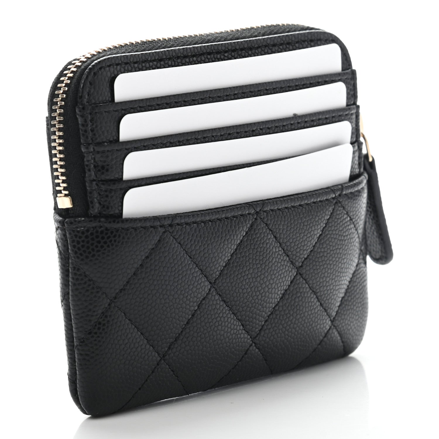 Chanel Caviar Quilted Zip Card Holder Wallet Black 3 of 8