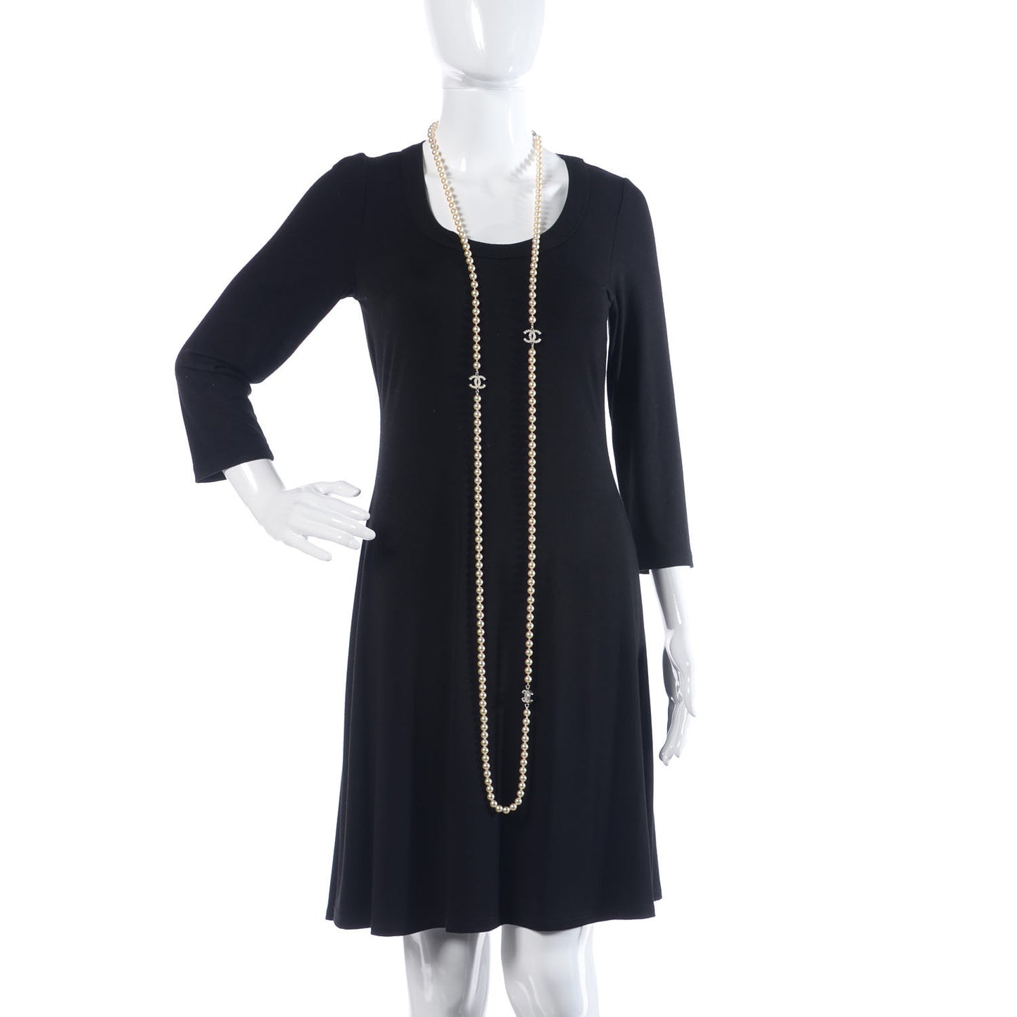 Pearl CC Long Necklace Light Gold