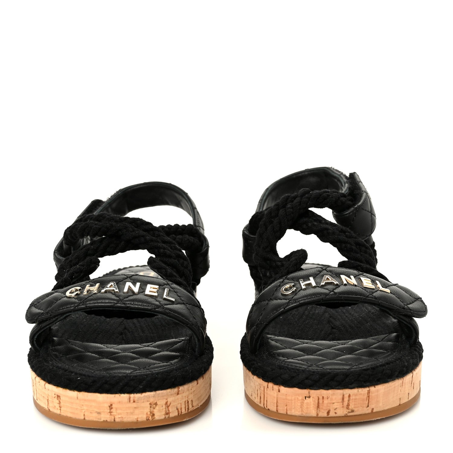 Chanel Cord Lambskin Quilted Logo Sandals 37 Black 3 of 11
