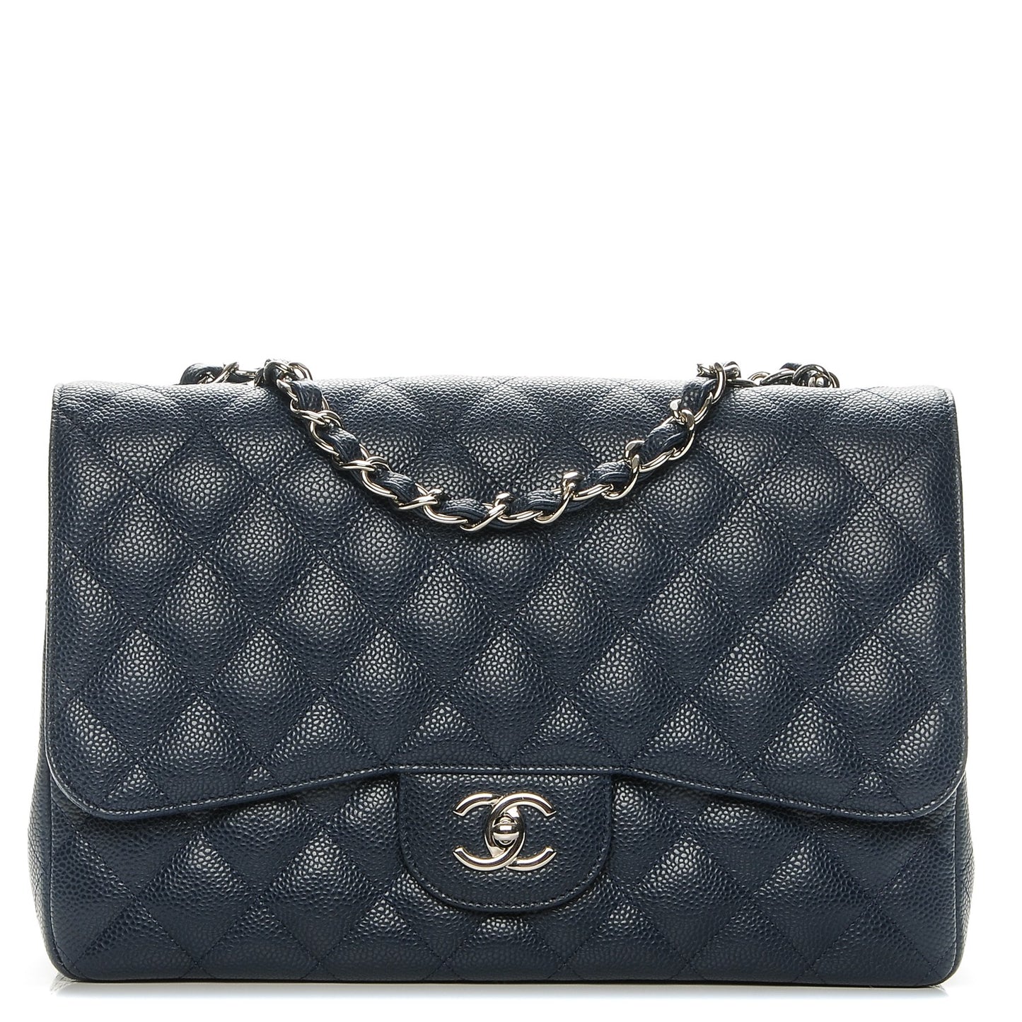 Caviar Jumbo Single Flap Navy Blue