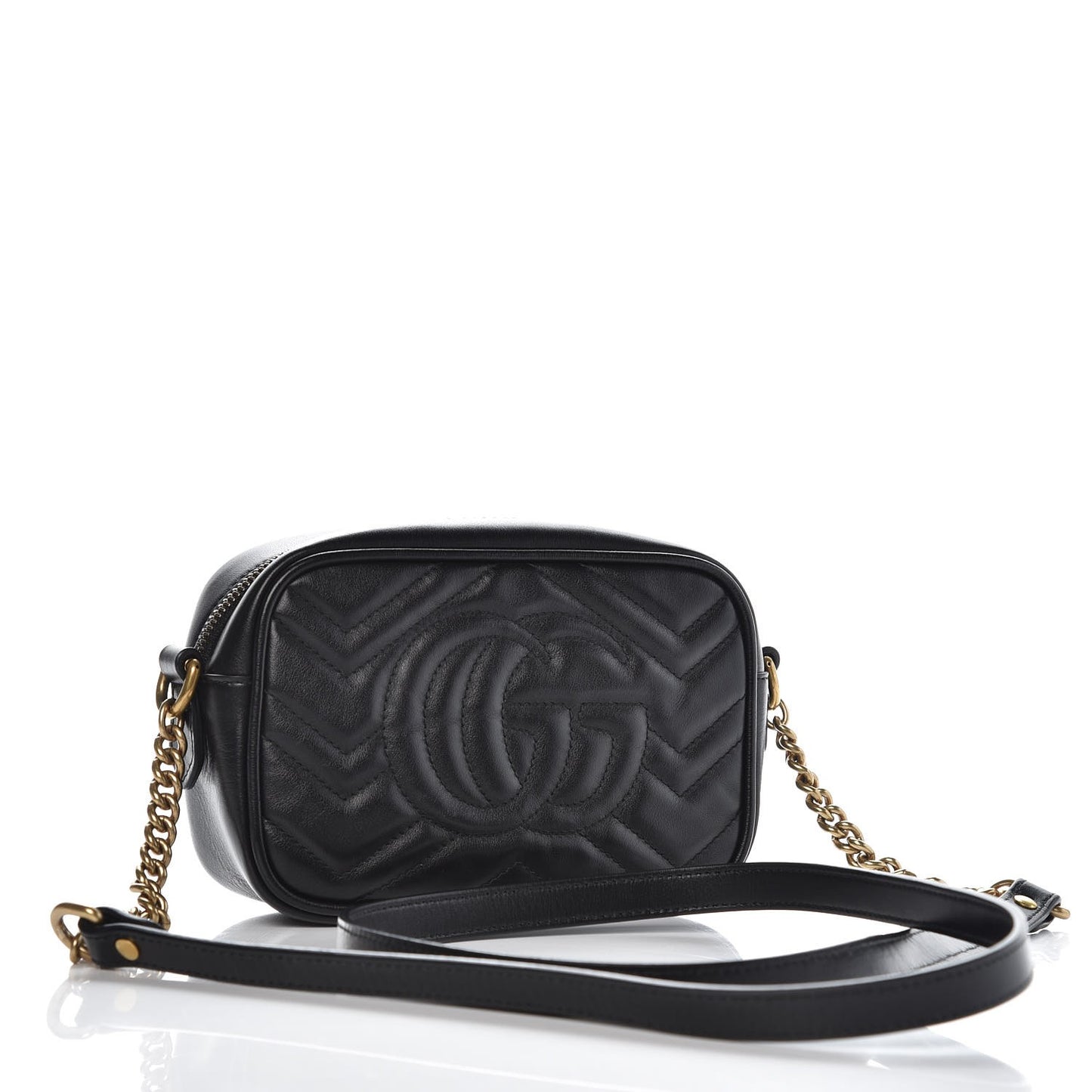 Calfskin Matelasse Mini GG Marmont Chain Shoulder Bag Black