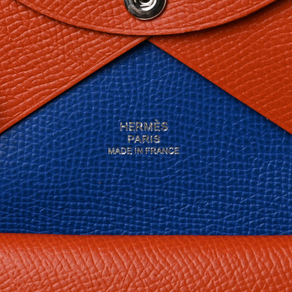Hermes Epsom Verso Calvi Duo Card Case Orange Poppy Bleu Electrique 6 of 9