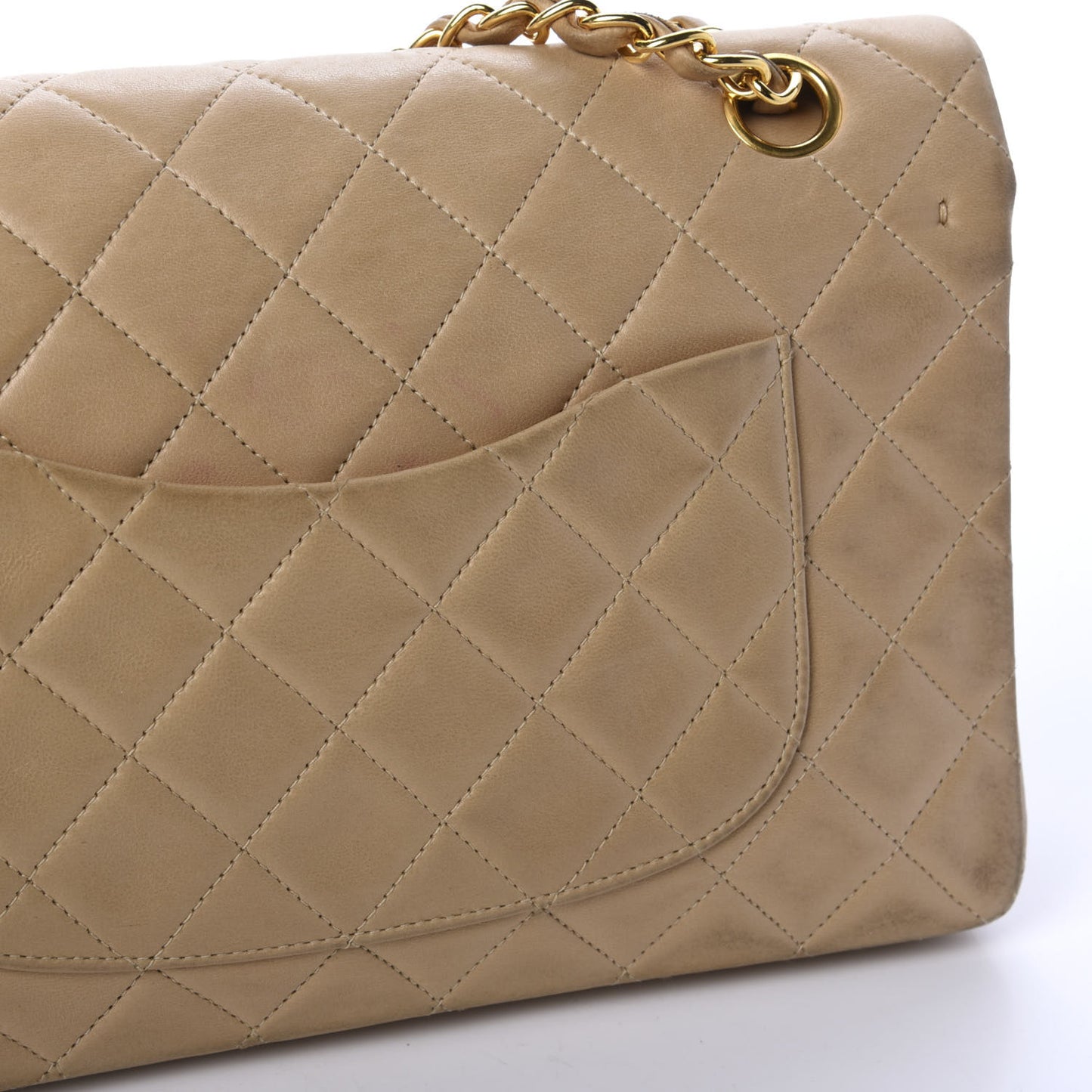 Lambskin Quilted Medium Double Flap Beige
