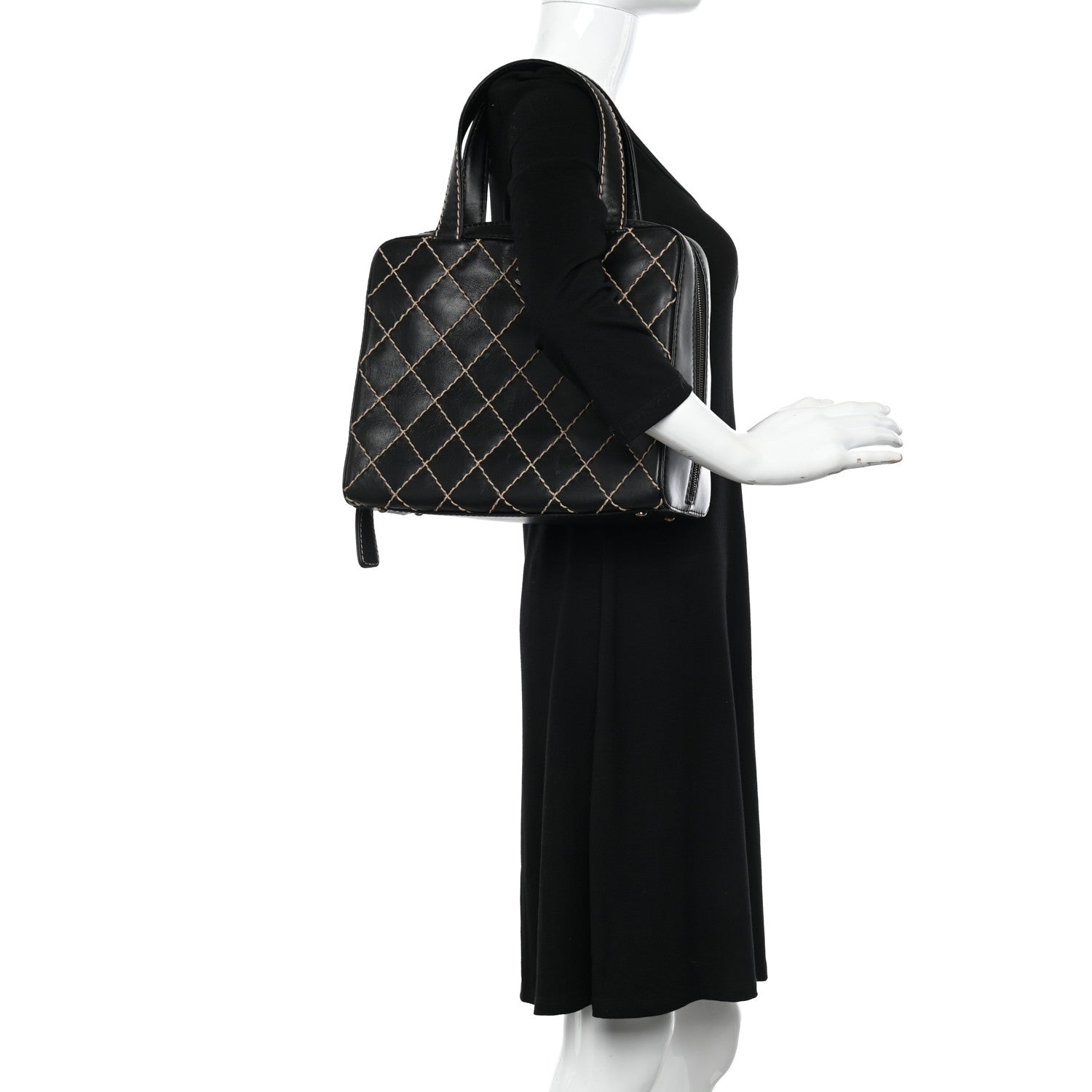 Chanel Calfskin Wild Stitch Vertical Top Handle Bag Black 2 of 14
