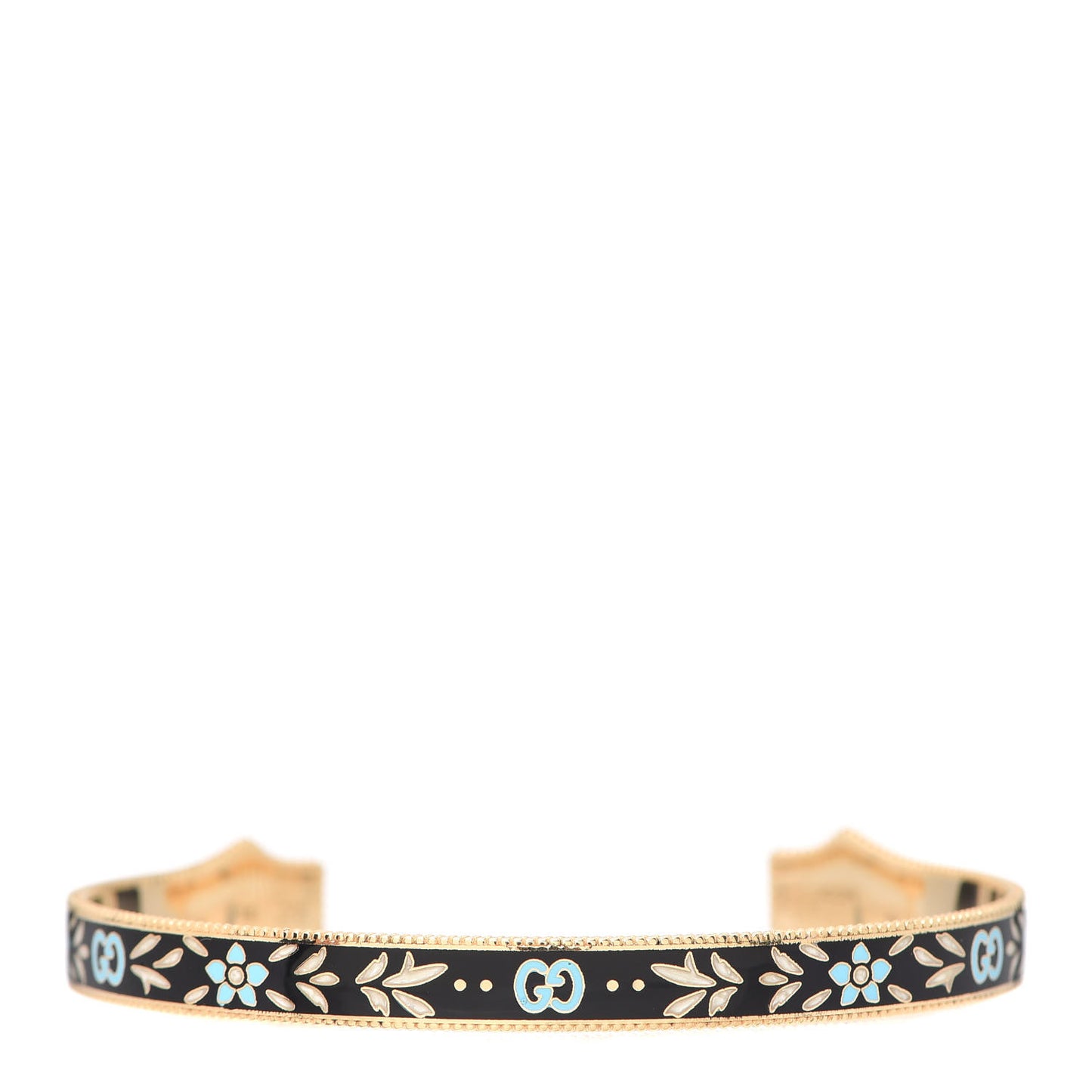 18K Yellow Gold Black Enamel Icon Blooms Cuff Bracelet