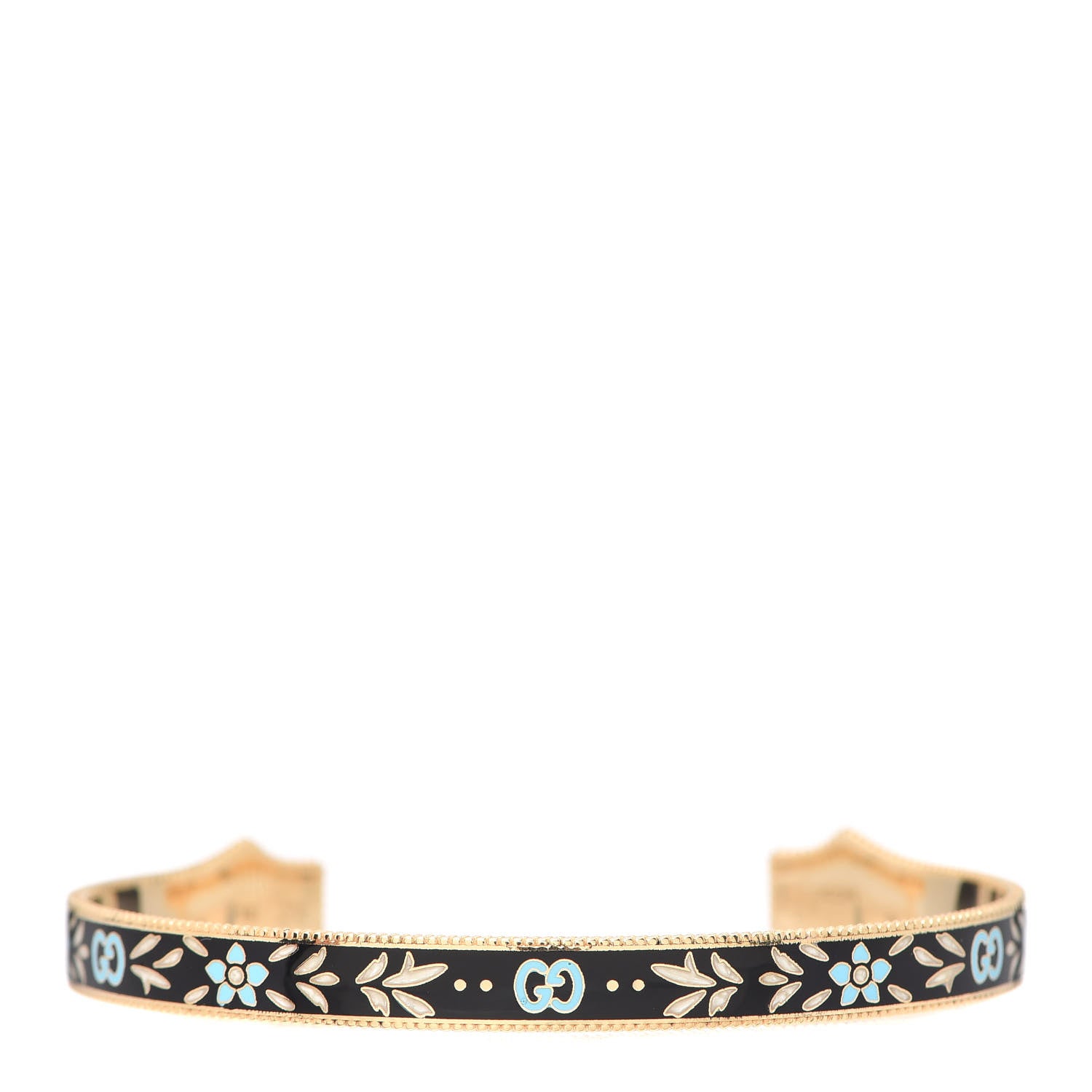 Gucci 18K Yellow Gold Black Enamel Icon Blooms Cuff Bracelet 1 of 7