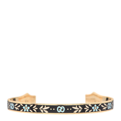 Gucci 18K Yellow Gold Black Enamel Icon Blooms Cuff Bracelet 1 of 7