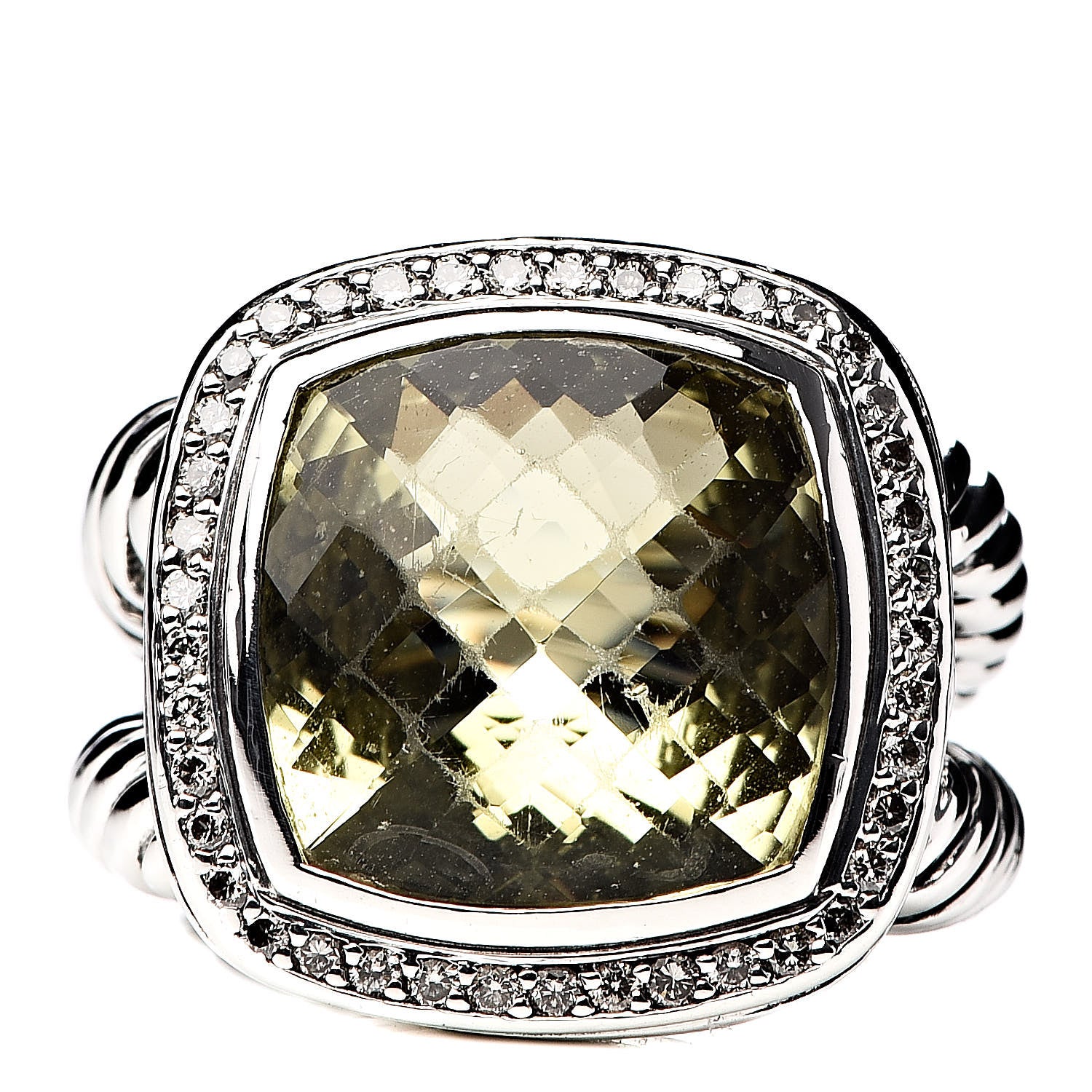 David Yurman Sterling Silver Diamond Lemon Citrine 14mm Albion Ring 54 7 1 of 5