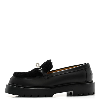 Hermes Calfskin Shearling Icone Loafers 37 Black 1 of 11