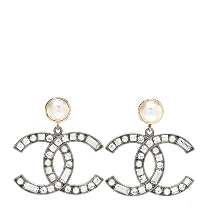 Chanel Crystal Baguette Pearl Bright Young Things CC Drop Earrings Silver 1 of 5