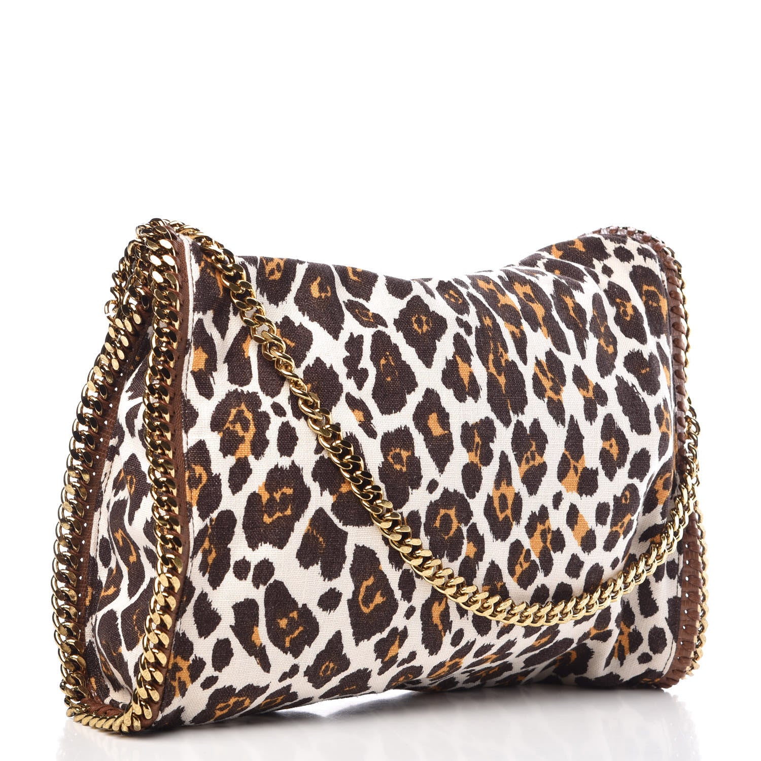 Stella McCartney Linen Leopard Falabella Fold Over Tote Fawn 3 of 9