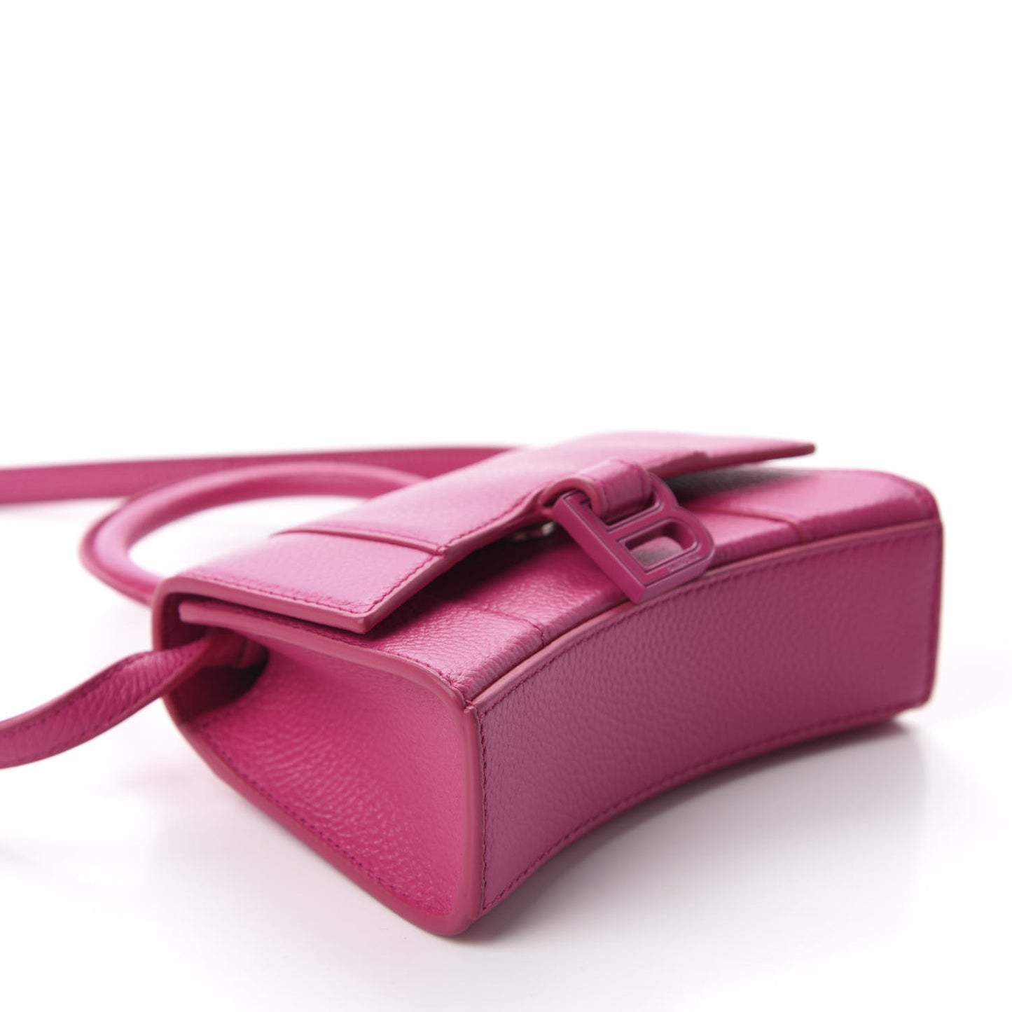 Grained Calfskin Tonal B Hourglass Top Handle Bag Mini Fuchsia