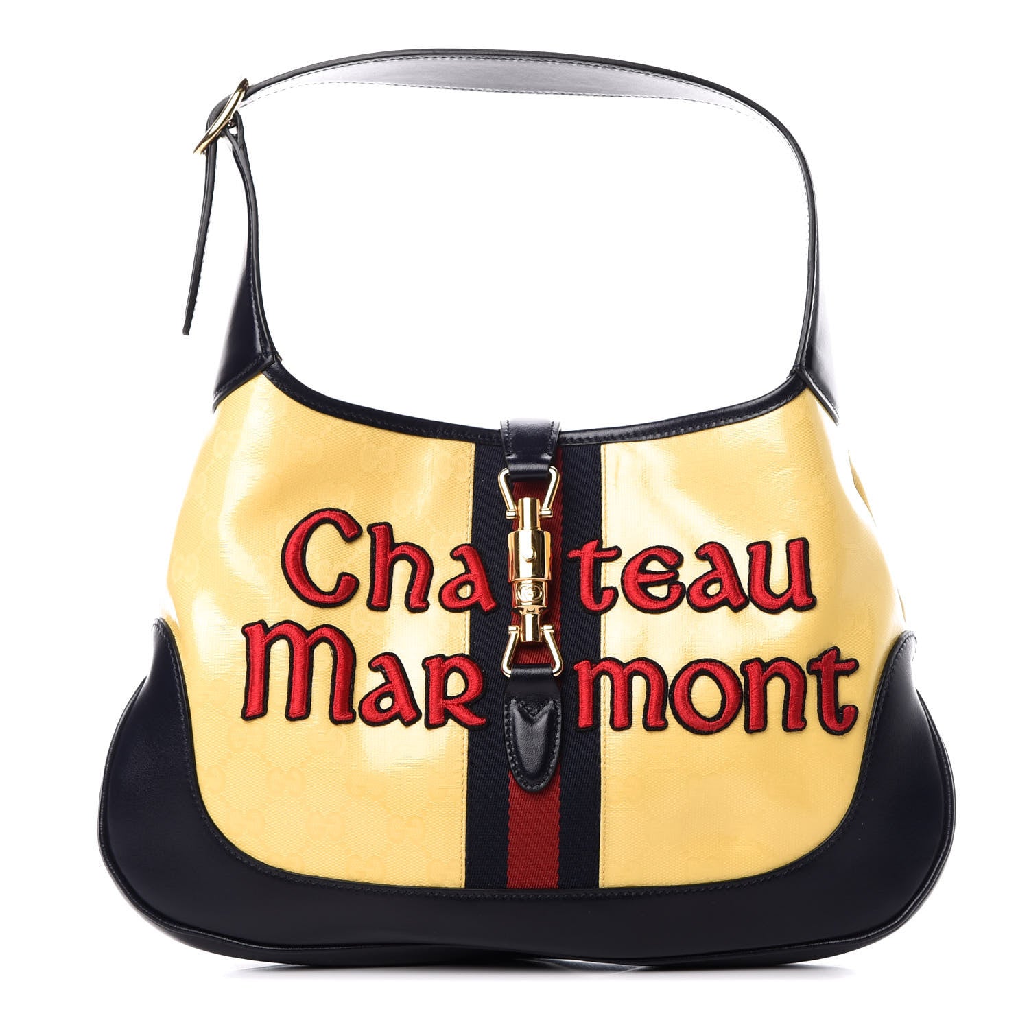 Gucci Crystal Monogram Chateau Marmont Medium Jackie O Hobo Straw Yellow Blue 1 of 10