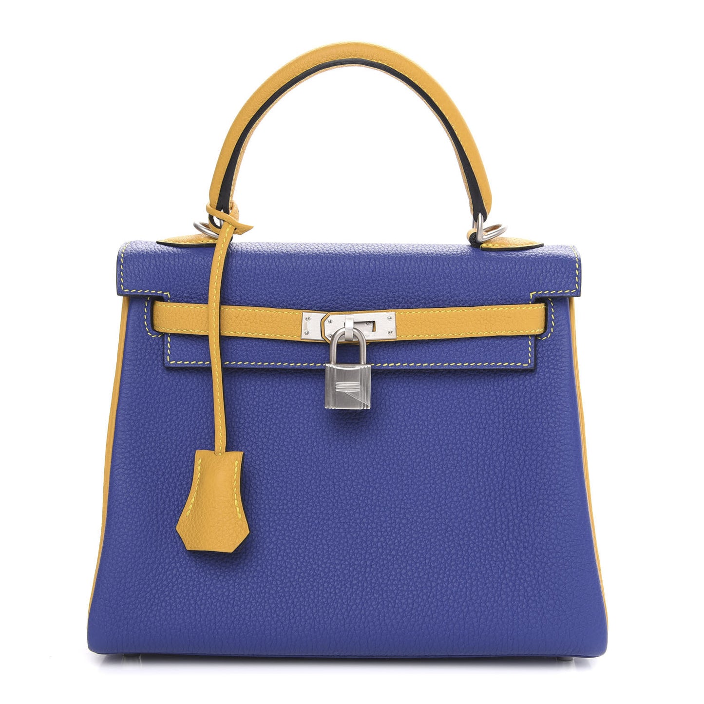 Togo Horseshoe Kelly Retourne 25 Bleu Electrique Jaune Ambre