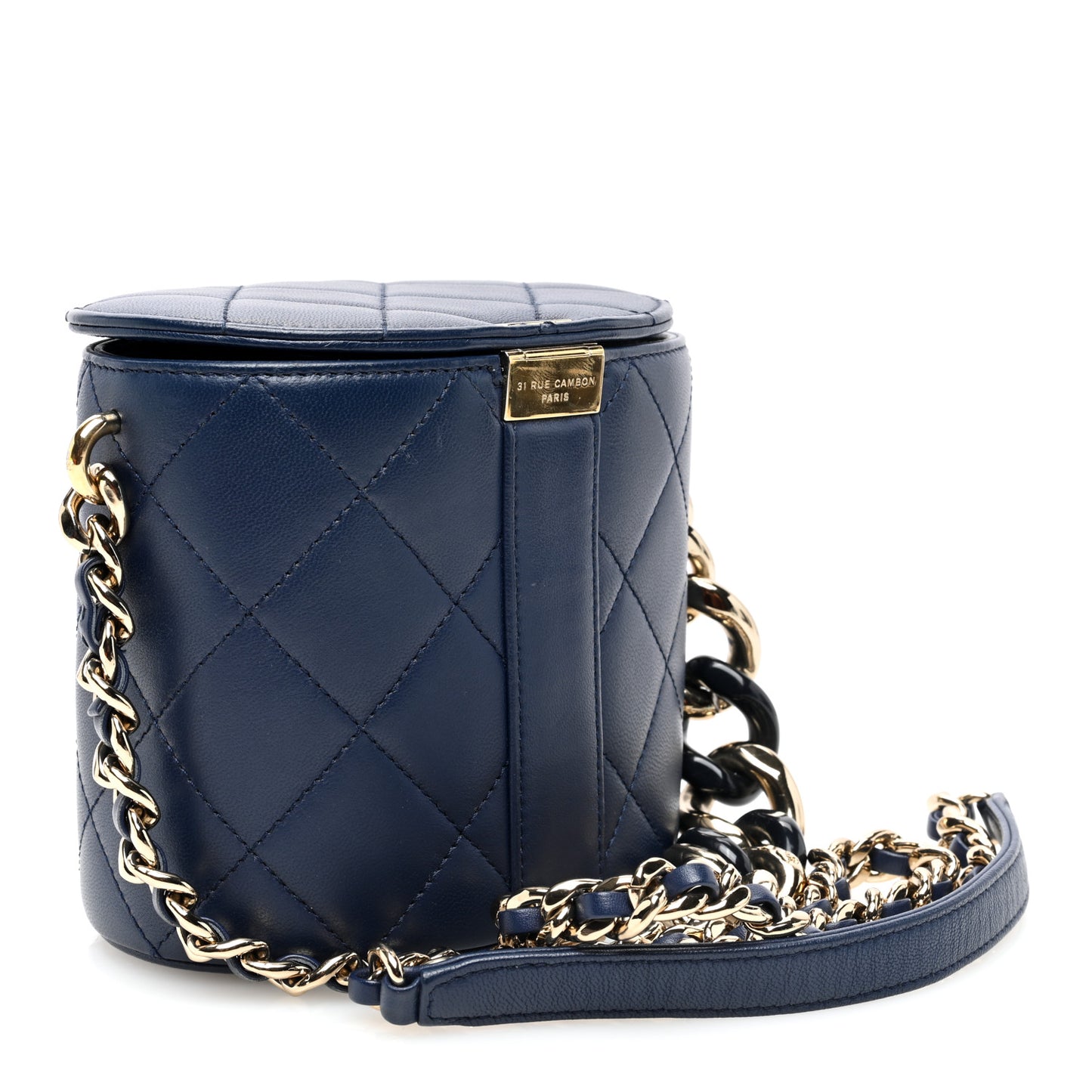 Lambskin Resin Elegant Chain Vanity Case Blue