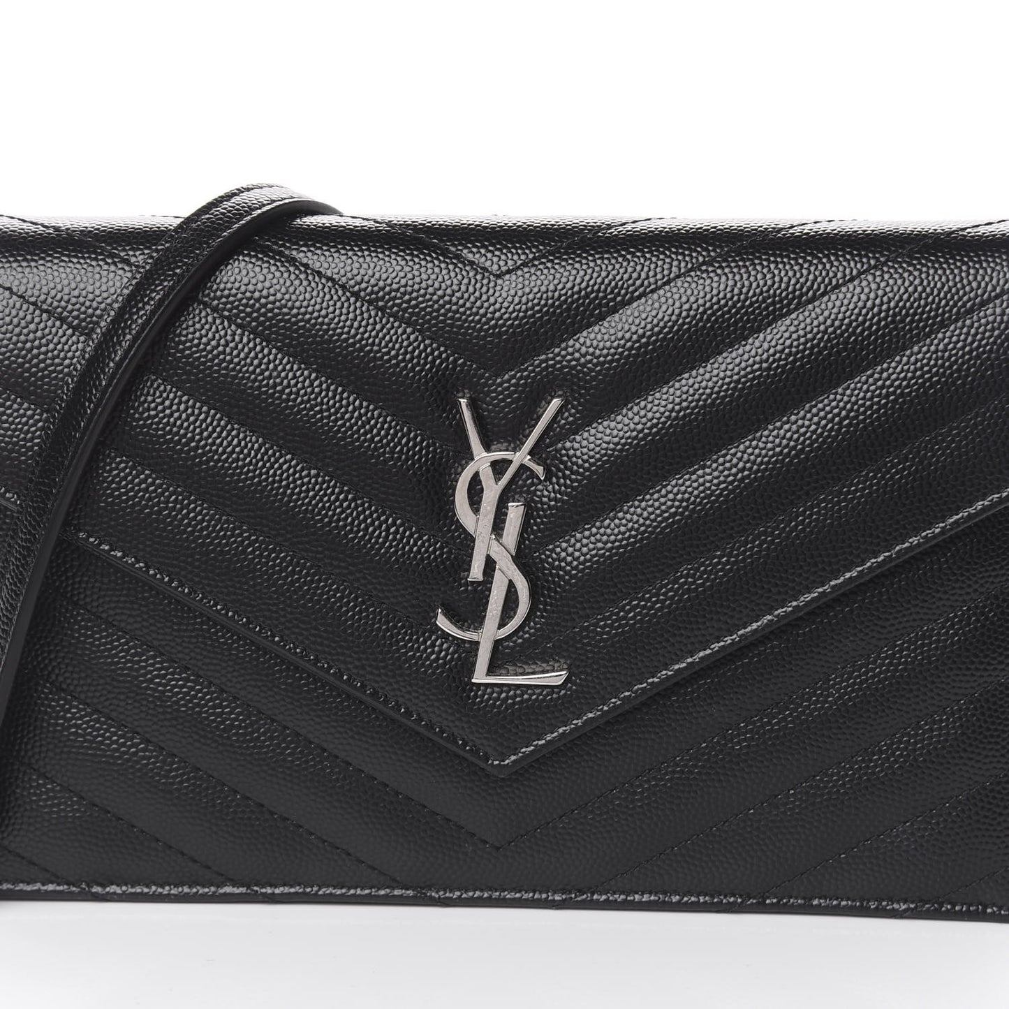 Grain De Poudre Matelasse Chevron Monogram Envelope Chain Wallet Black