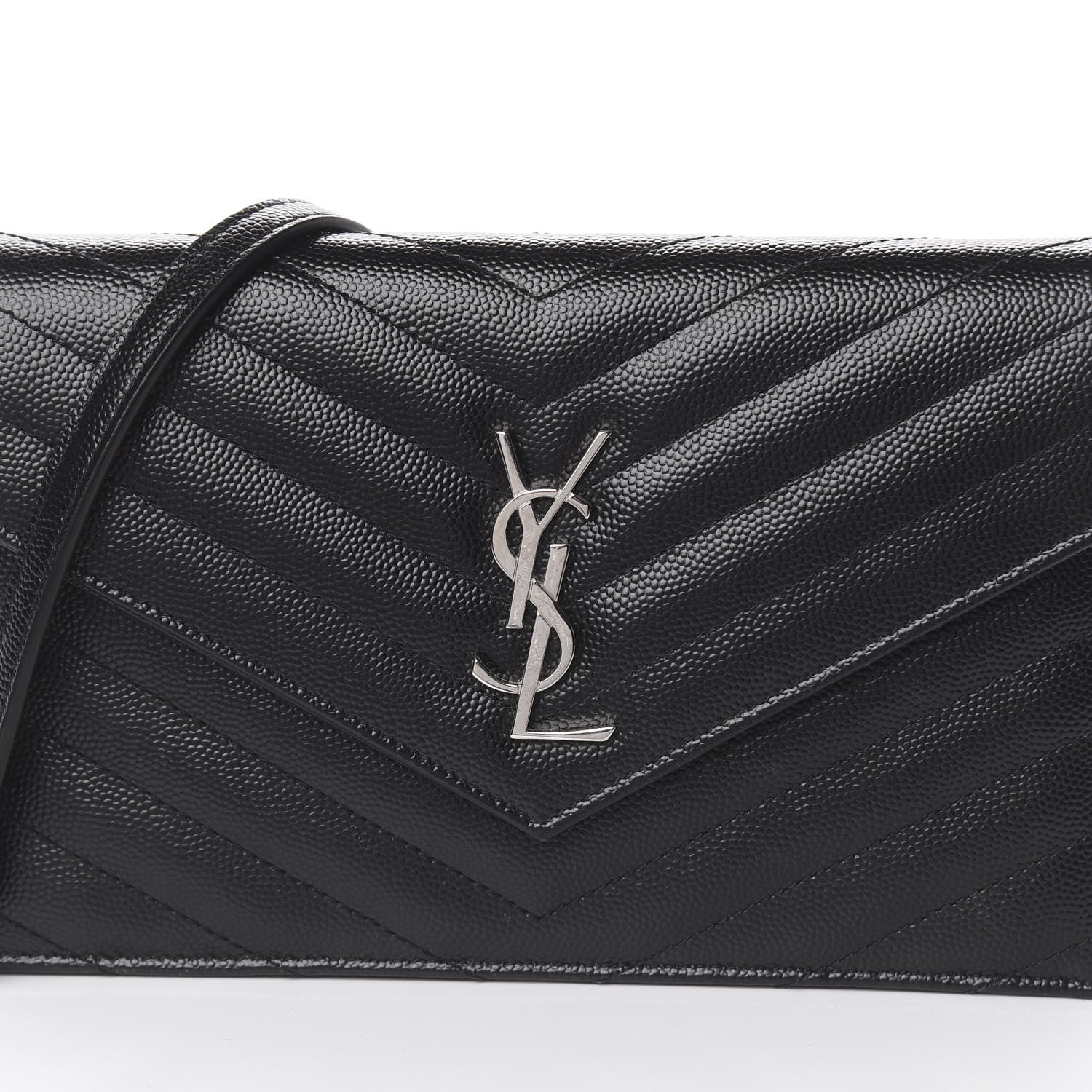 Saint Laurent Grain De Poudre Matelasse Chevron Monogram Envelope Chain Wallet Black 11 of 12