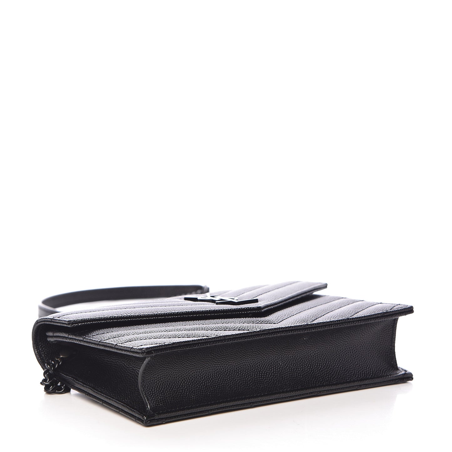 Grain De Poudre Matelasse Chevron Monogram Envelope Chain Wallet Black