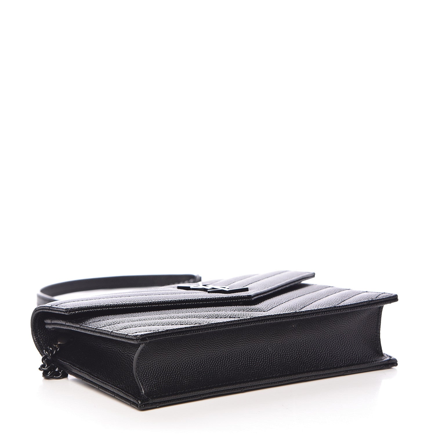 Saint Laurent Grain De Poudre Matelasse Chevron Monogram Envelope Chain Wallet Black 4 of 11
