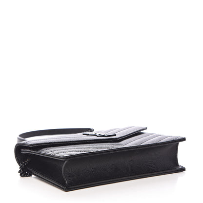 Saint Laurent Grain De Poudre Matelasse Chevron Monogram Envelope Chain Wallet Black 4 of 11