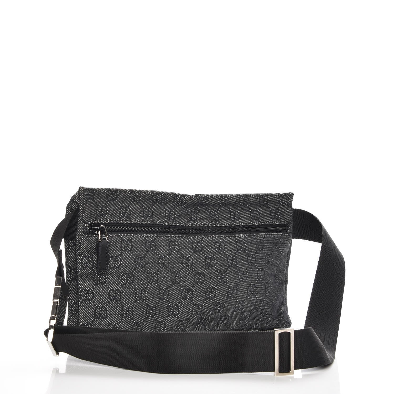 Gucci Denim Monogram Double Pocket Belt Bag Black 3 of 9