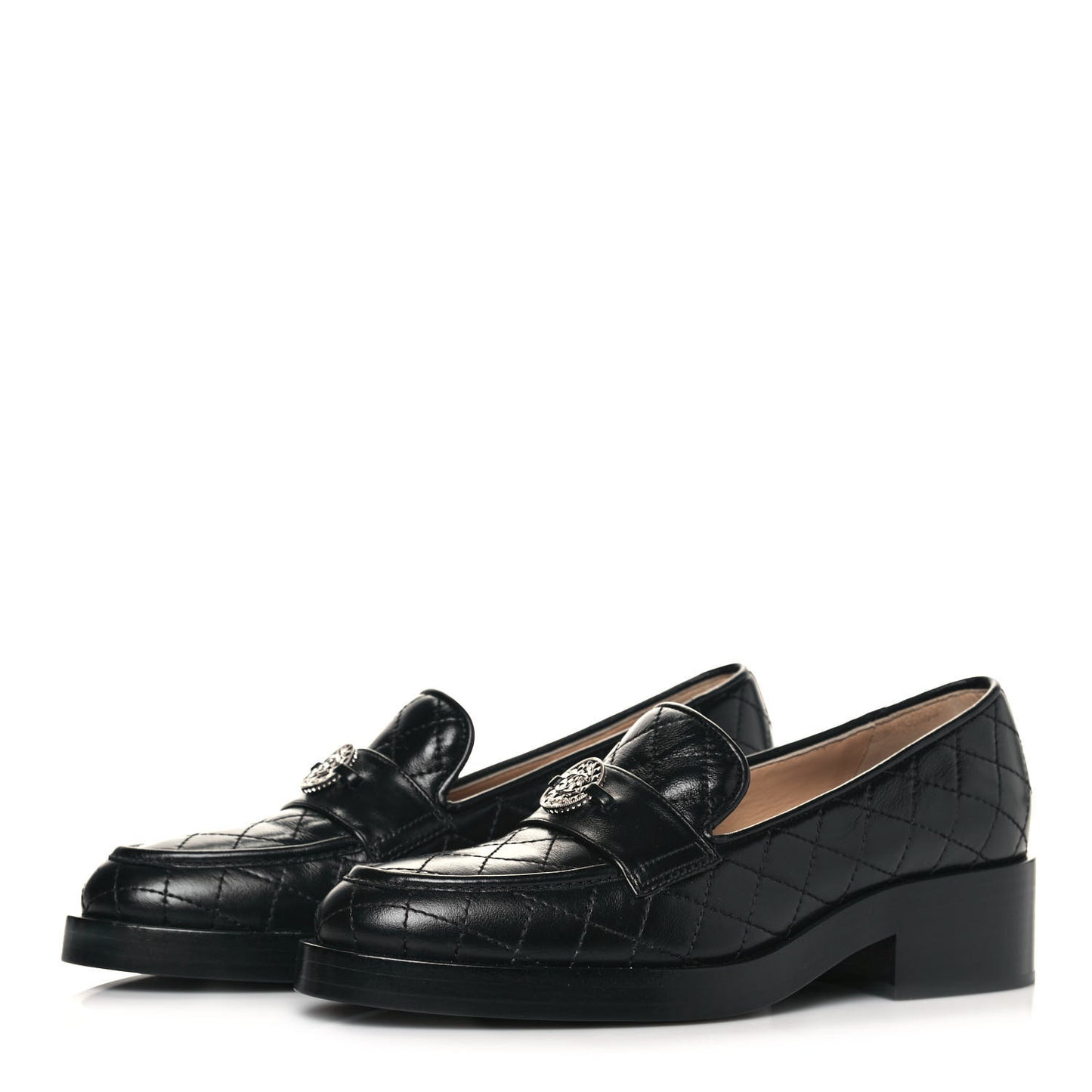 Calfskin Stitched CC Loafers 36.5 Black