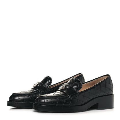 Chanel Calfskin Stitched CC Loafers 36.5 Black 3 of 10