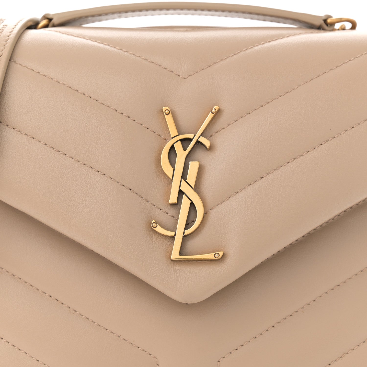 Saint Laurent Calfskin Y Quilted Monogram Small Loulou Chain Satchel Dark Beige 8 of 15
