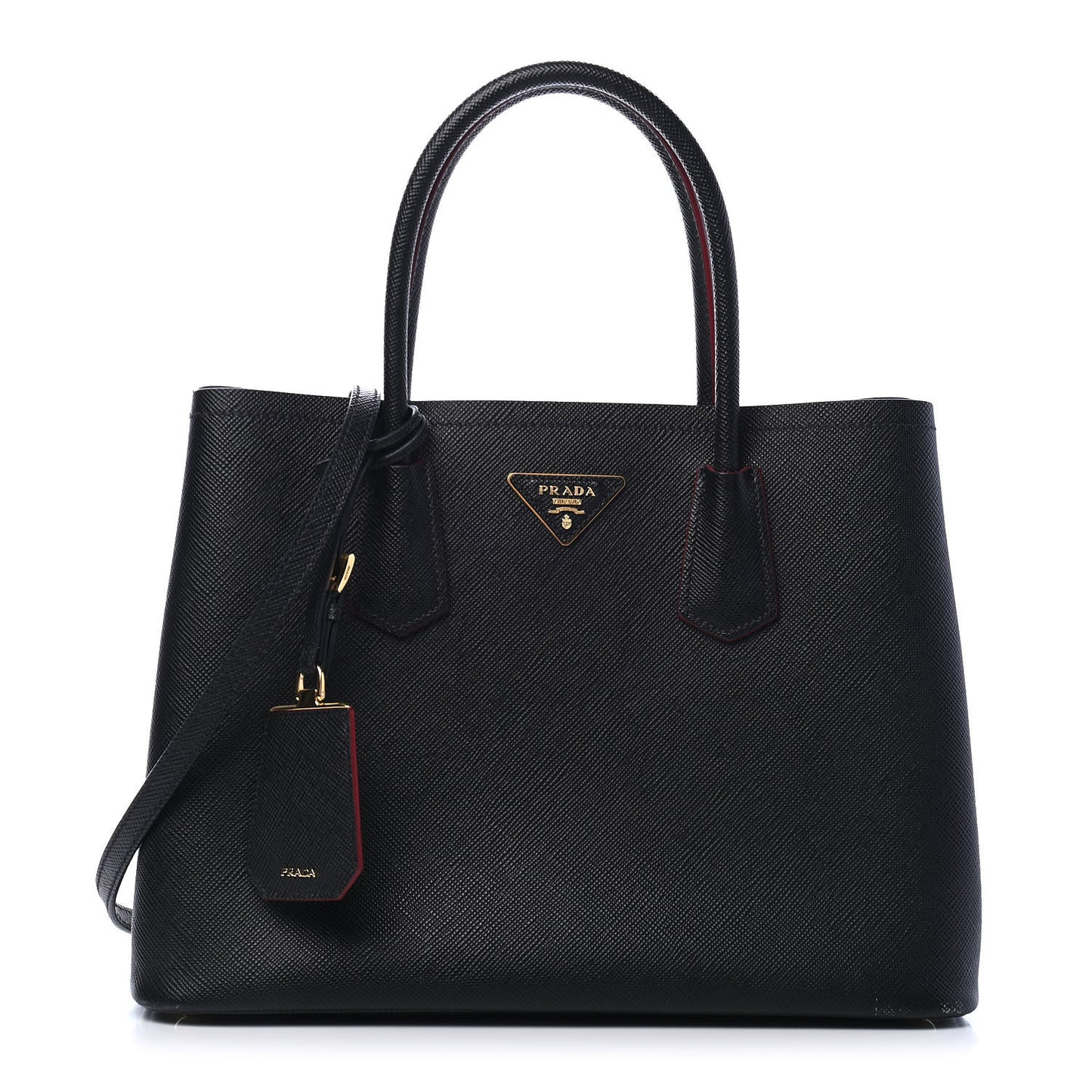 Saffiano Cuir Medium Double Bag Black Fuoco
