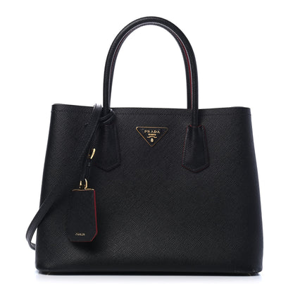 Prada Saffiano Cuir Medium Double Bag Black Fuoco 1 of 9